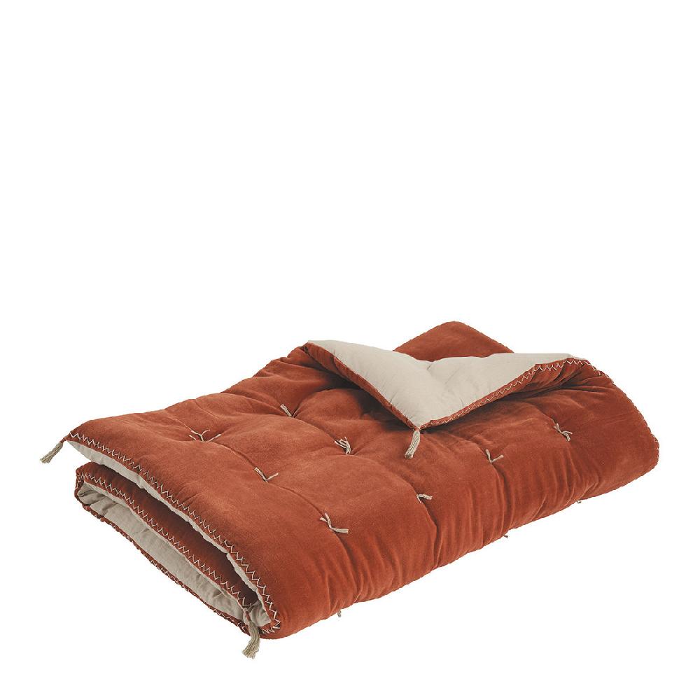 blanc d'ivoire Futon MATTÉO en velours de coton et lin - 180 x 80 cm - Orange brûlé