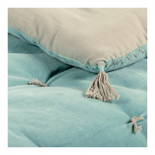 Blanc D'ivoire Futon MATTÉO En Velours De Coton Et Lin - 180 X 80 Cm - Bleu Aqua