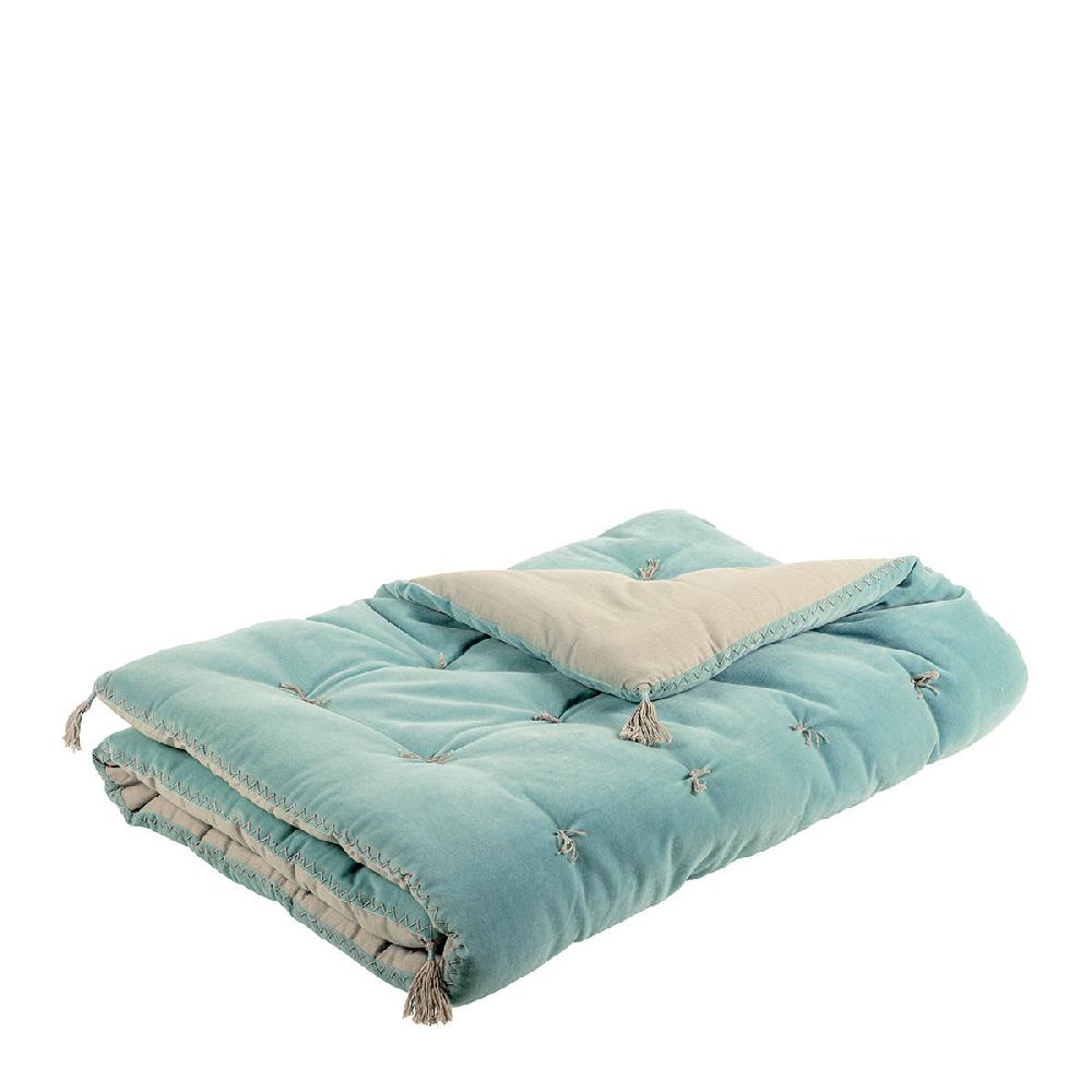 blanc d'ivoire Futon MATTÉO en velours de coton et lin - 180 x 80 cm - Bleu aqua