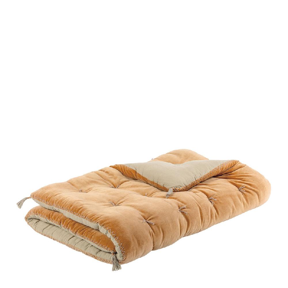 blanc d'ivoire Futon MATTÉO en velours de coton et lin - 180 x 80 cm - Abricot