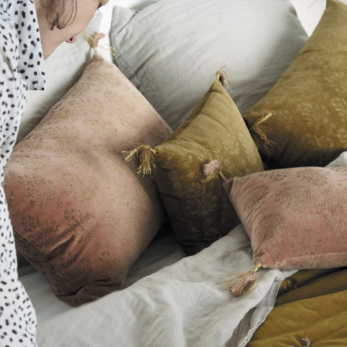 Blanc D'ivoire Housse De Coussin AURORE En Velours - Bronze Et Doré - 30 X 40 Cm