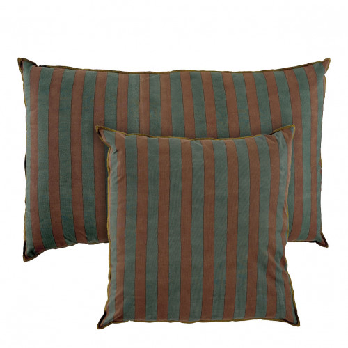 Blanc D'ivoire Housse De Coussin BAYADÈRE En Coton - Bleu Pétrole Et Terracotta - 50 X 50 Cm