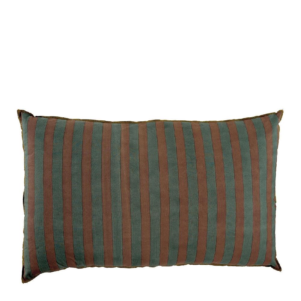 blanc d'ivoire Housse de coussin BAYADÈRE en coton - Bleu pétrole et terracotta - 80 x 50 cm