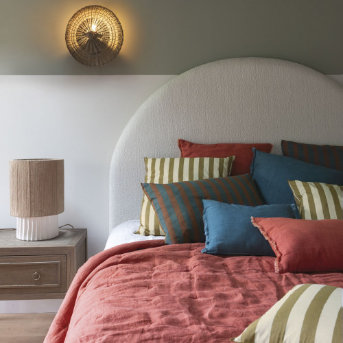 Blanc D'ivoire Housse De Coussin BAYADÈRE En Coton - Crème Et Cumin - 50 X 50 Cm