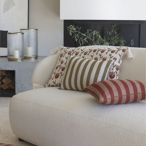 Blanc D'ivoire Housse De Coussin BAYADÈRE En Coton - Nude Et Rouge Brique - 60 X 40 Cm