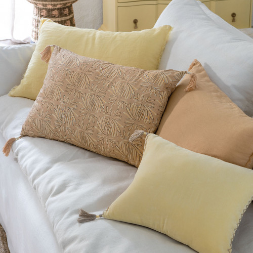 Blanc D'ivoire Housse De Coussin CHLOÉ En Lin Lavé - Abricot - 60 X 40 Cm