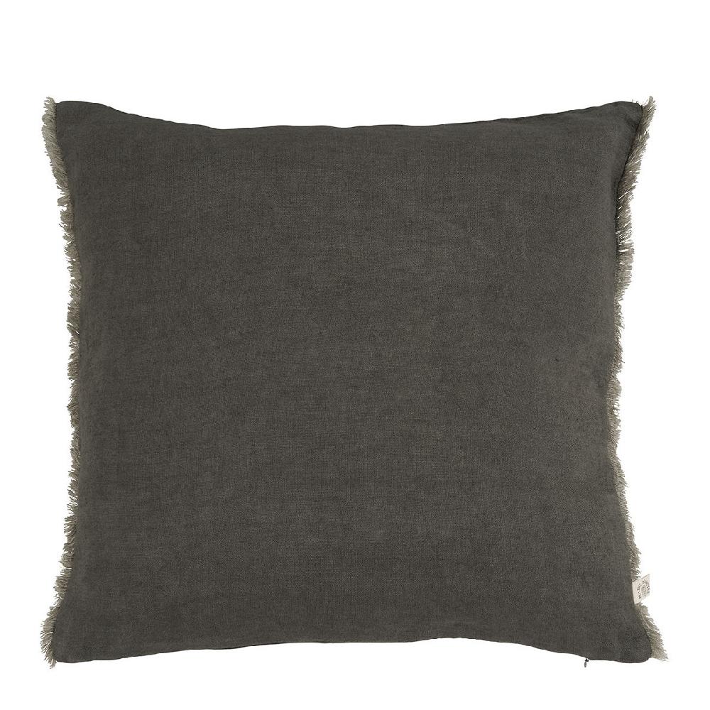 blanc d'ivoire Housse de coussin CHLOÉ en lin lavé - Gris charbon - 50 x 50 cm