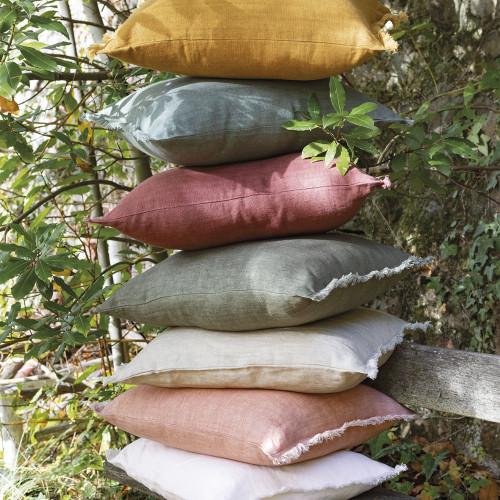 Blanc D'ivoire Housse De Coussin CHLOÉ En Lin Lavé - Kaki - 60 X 40 Cm