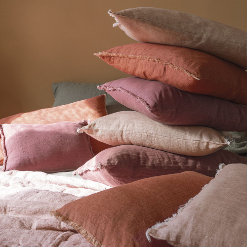 Blanc D'ivoire Housse De Coussin CHLOÉ En Lin Lavé - Orange Brûlé - 30 X 40 Cm