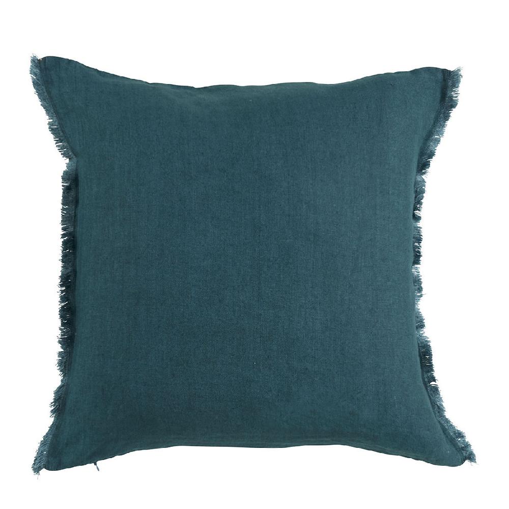 blanc d'ivoire Housse de coussin CHLOÉ en lin lavé - Pétrole - 50 x 50 cm
