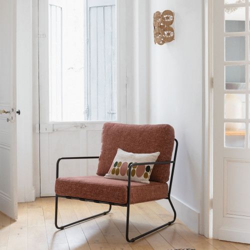 Blanc D'ivoire Housse De Coussin GALETS En Polycoton Brodé - Rose Et Curry - 40 X 30 Cm