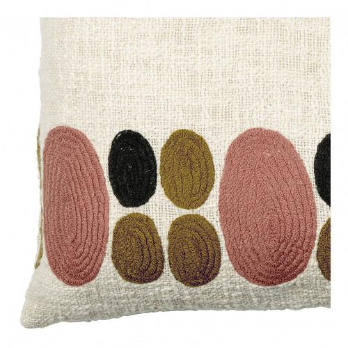Blanc D'ivoire Housse De Coussin GALETS En Polycoton Brodé - Rose Et Curry - 40 X 30 Cm