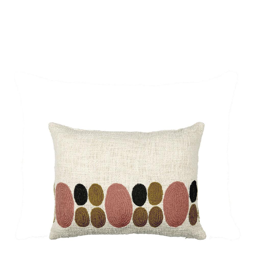 blanc d'ivoire Housse de coussin GALETS en polycoton brodé - Rose et curry - 40 x 30 cm