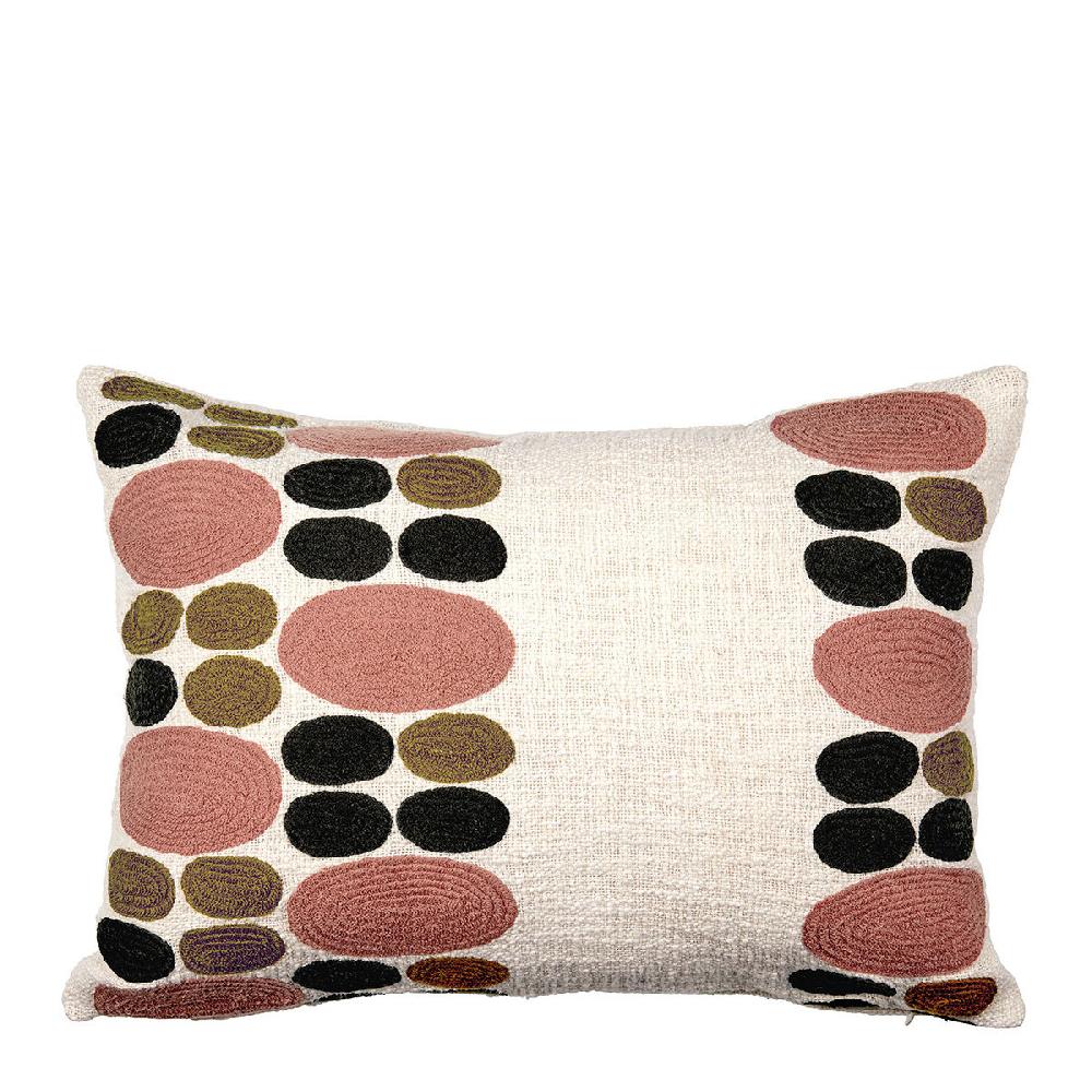 blanc d'ivoire Housse de coussin GALETS en polycoton brodé - Rose et curry - 60 x 40 cm
