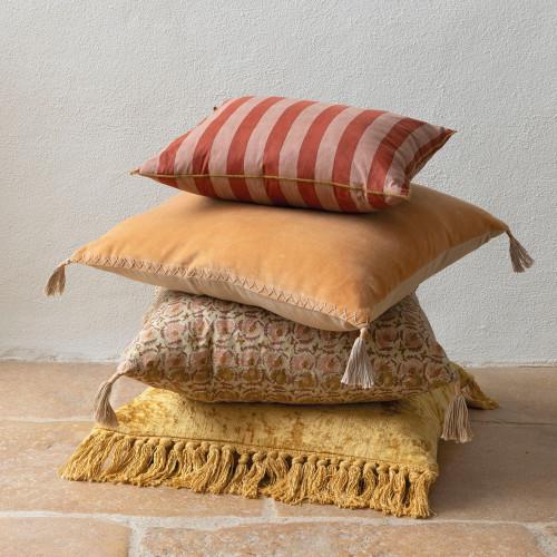 Blanc D'ivoire Housse De Coussin MATTÉO En Velours De Coton - Abricot - 50 X 50 Cm
