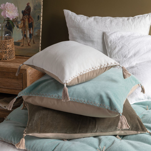 Blanc D'ivoire Housse De Coussin MATTÉO En Velours De Coton - Blanc - 30 X 40 Cm