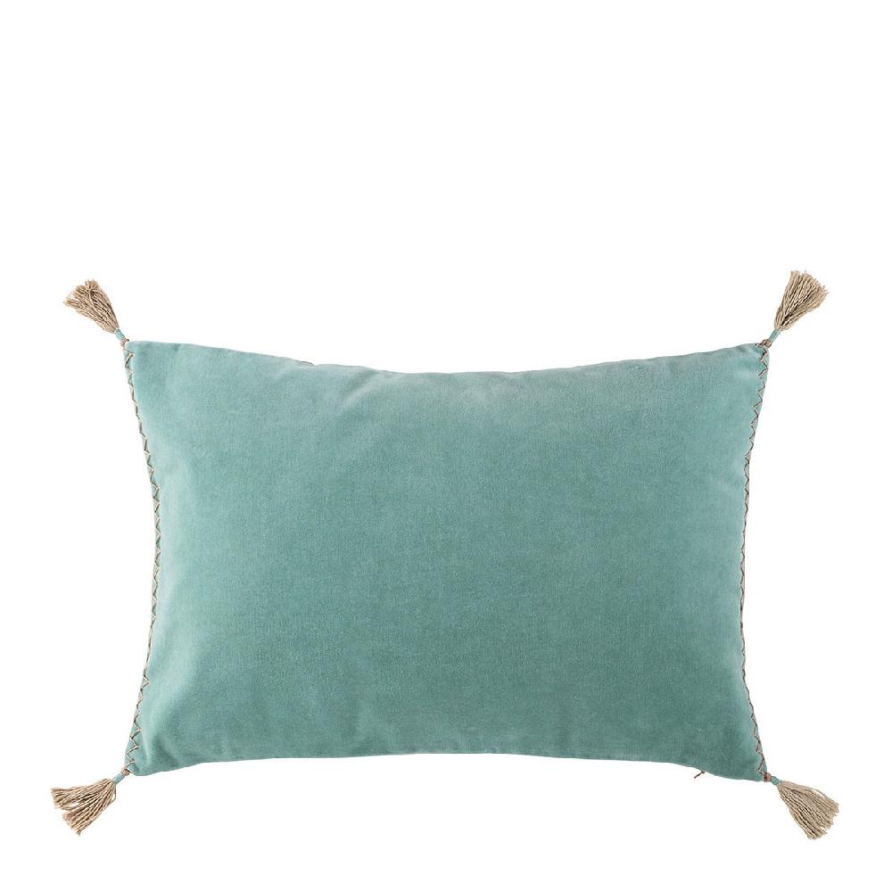 blanc d'ivoire Housse de coussin MATTÉO en velours de coton - Bleu aqua - 60 x 40 cm