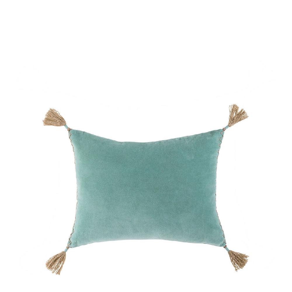 blanc d'ivoire Housse de coussin MATTÉO en velours de coton - Bleu aqua - 30 x 40 cm