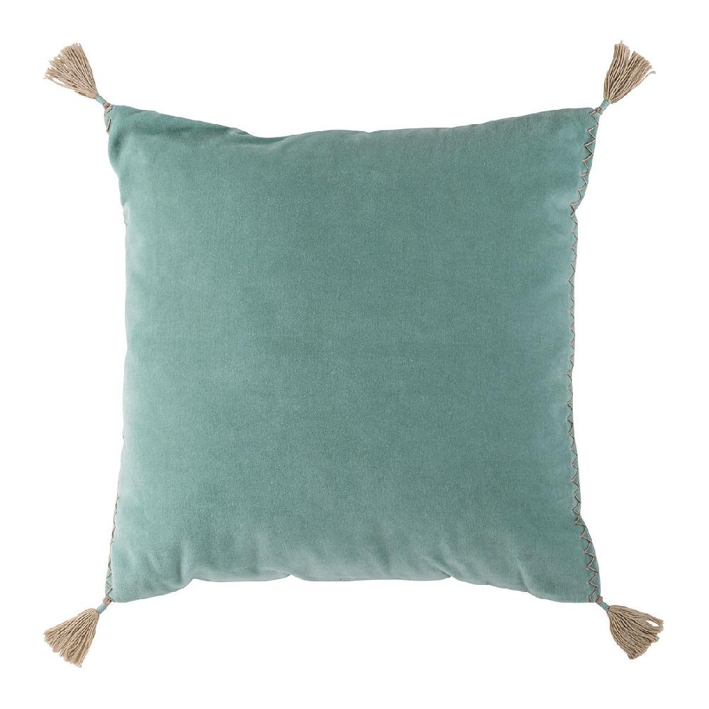 blanc d'ivoire Housse de coussin MATTÉO en velours de coton - Bleu aqua - 50 x 50 cm
