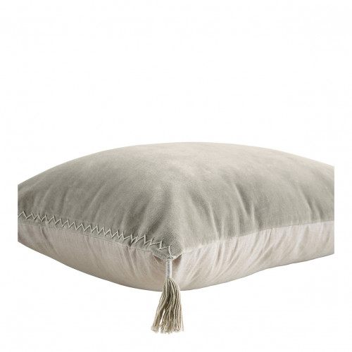Blanc D'ivoire Housse De Coussin MATTÉO En Velours De Coton Et Lin - Gris - 60 X 40 Cm