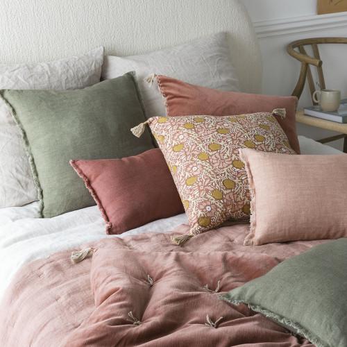 Blanc D'ivoire Housse De Coussin MATTÉO En Velours De Coton Et Lin - Terracotta - 50 X 50 Cm