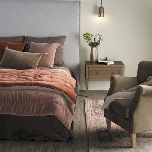 Blanc D'ivoire Housse De Coussin MATTÉO En Velours De Coton Et Lin - Orange Brûlé - 50 X 50 Cm