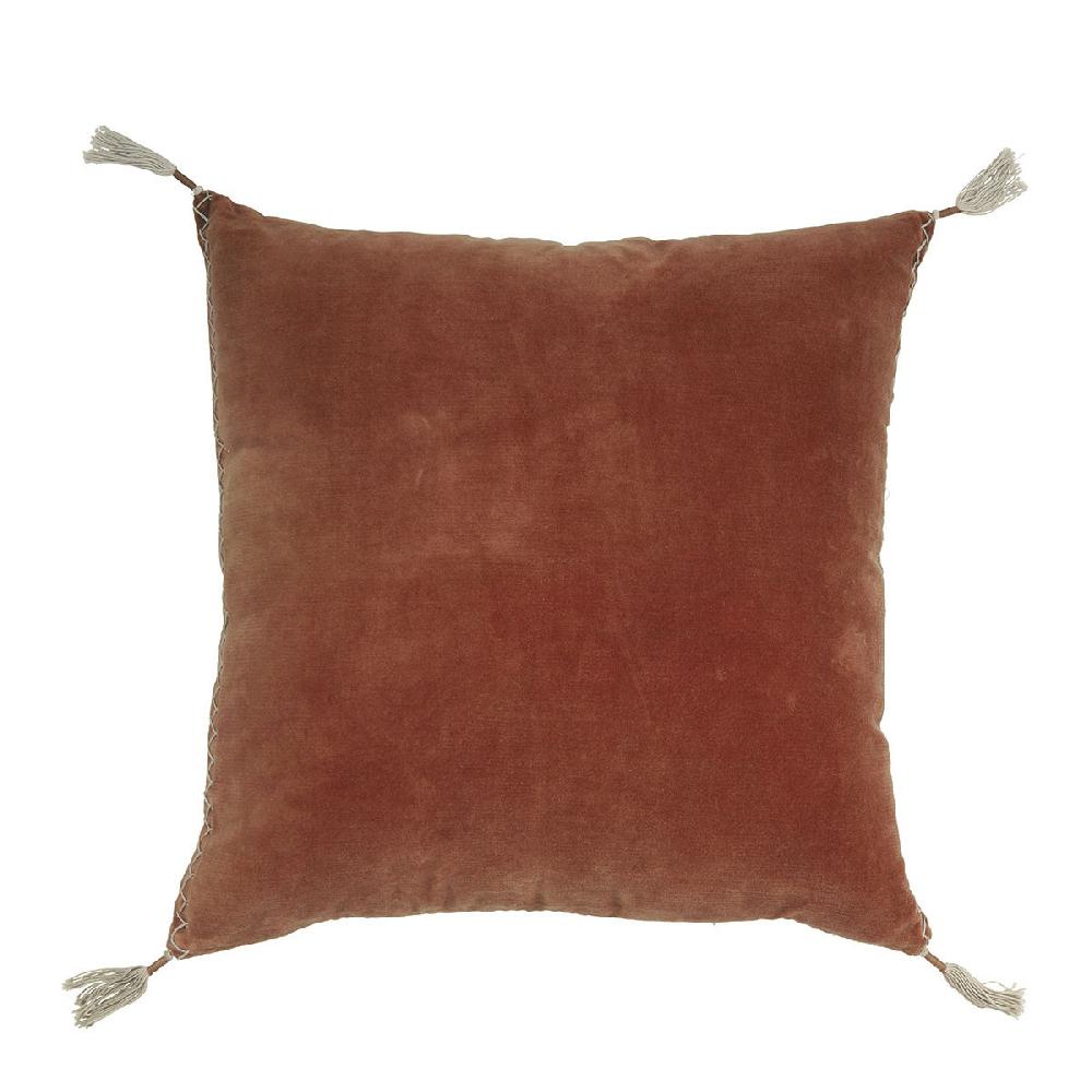 blanc d'ivoire Housse de coussin MATTÉO en velours de coton et lin - Orange brûlé - 50 x 50 cm