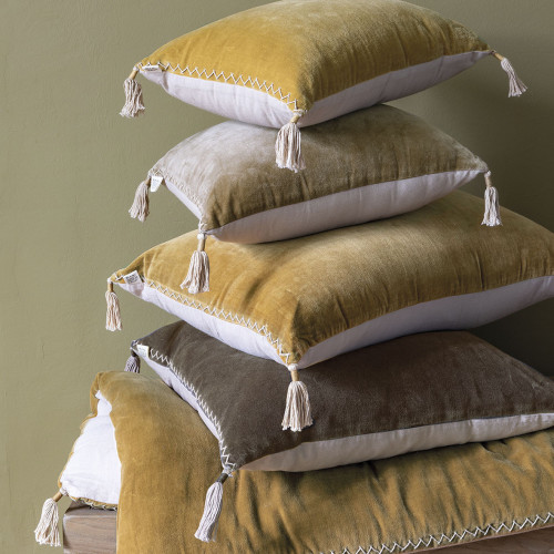 Blanc D'ivoire Housse De Coussin MATTÉO En Velours De Coton Et Lin - Gris Charbon - 50 X 50 Cm