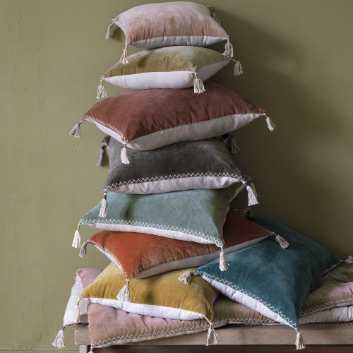 Blanc D'ivoire Housse De Coussin MATTÉO En Velours De Coton Et Lin - Gris Charbon - 50 X 50 Cm