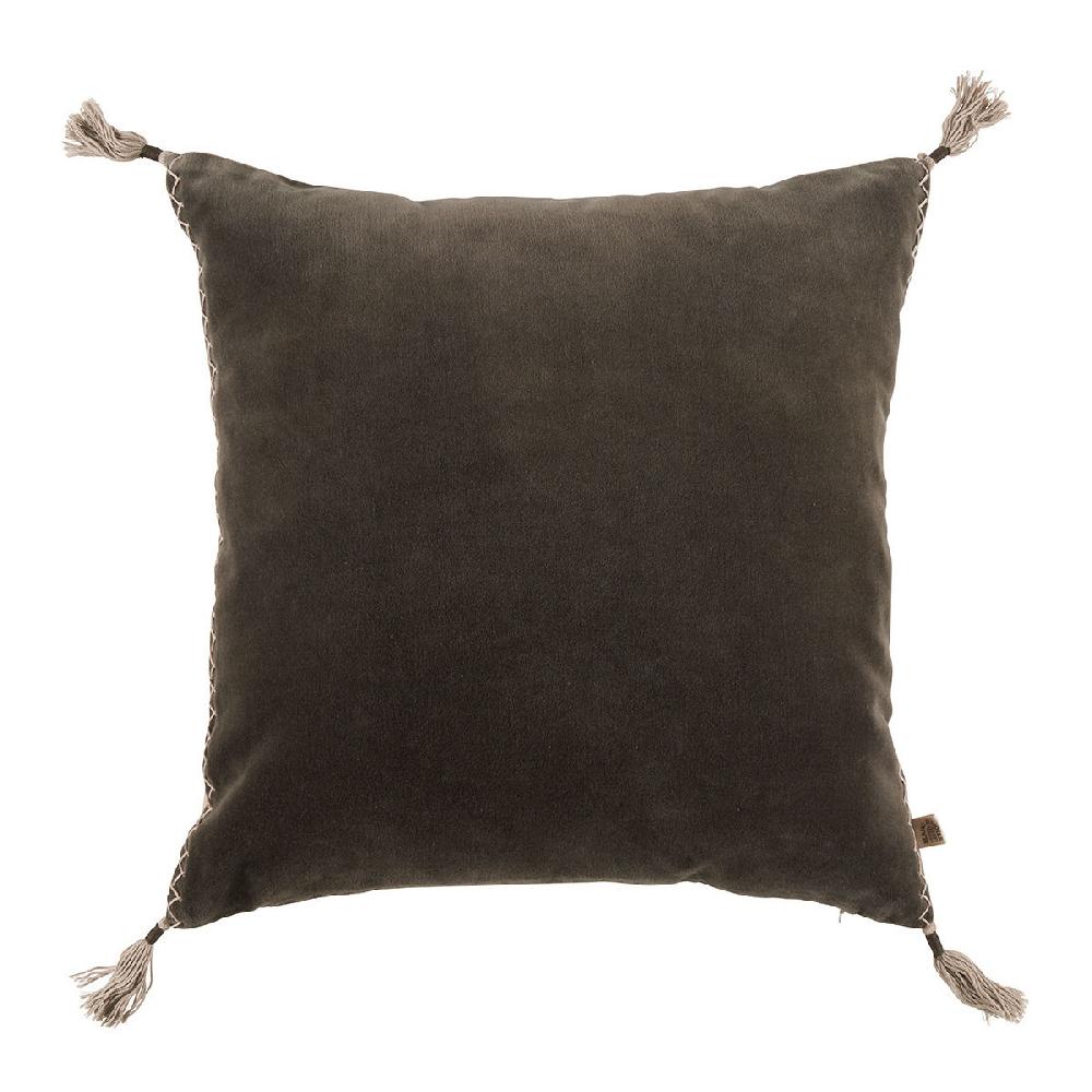 blanc d'ivoire Housse de coussin MATTÉO en velours de coton et lin - Gris charbon - 50 x 50 cm