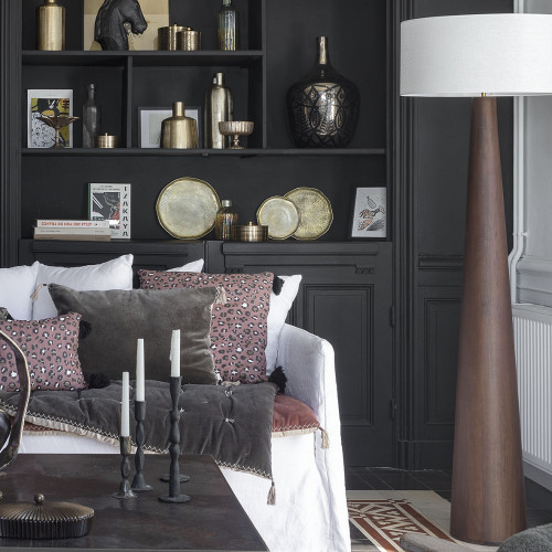 Blanc D'ivoire Housse De Coussin MATTÉO En Velours De Coton Et Lin - Gris Charbon - 30 X 40 Cm