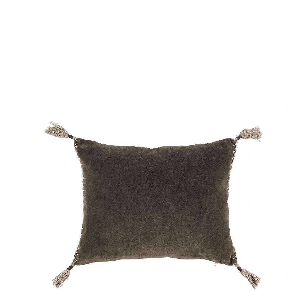 blanc d'ivoire Housse de coussin MATTÉO en velours de coton et lin - Gris charbon - 30 x 40 cm