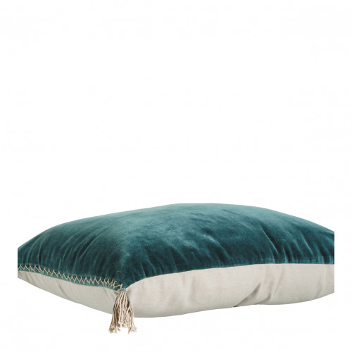 Blanc D'ivoire Housse De Coussin MATTÉO En Velours De Coton Et Lin - Pétrole - 30 X 40 Cm