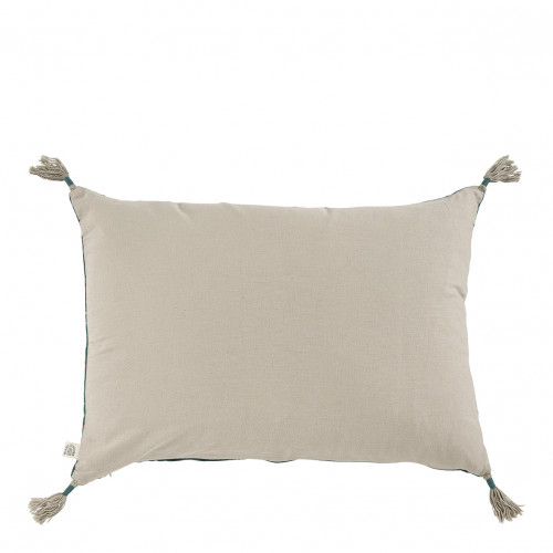 Blanc D'ivoire Housse De Coussin MATTÉO En Velours De Coton Et Lin - Pétrole - 60 X 40 Cm