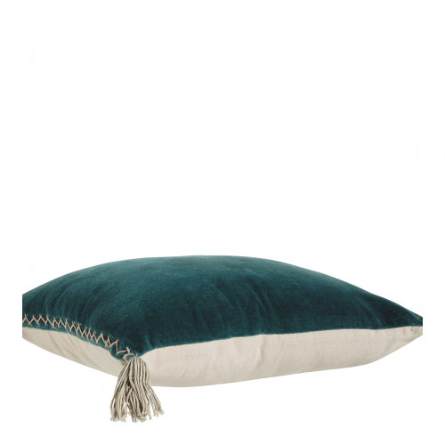 Blanc D'ivoire Housse De Coussin MATTÉO En Velours De Coton Et Lin - Pétrole - 60 X 40 Cm