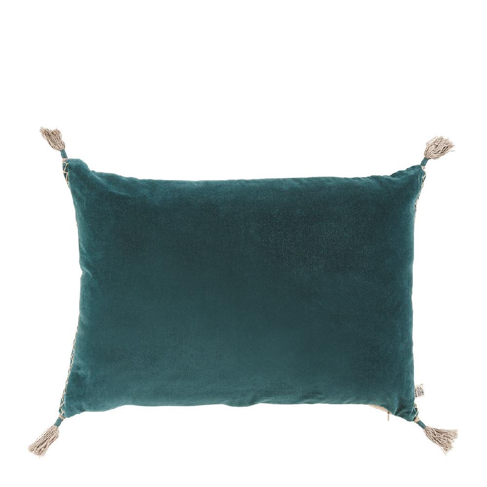 blanc d'ivoire Housse de coussin MATTÉO en velours de coton et lin - Pétrole - 60 x 40 cm