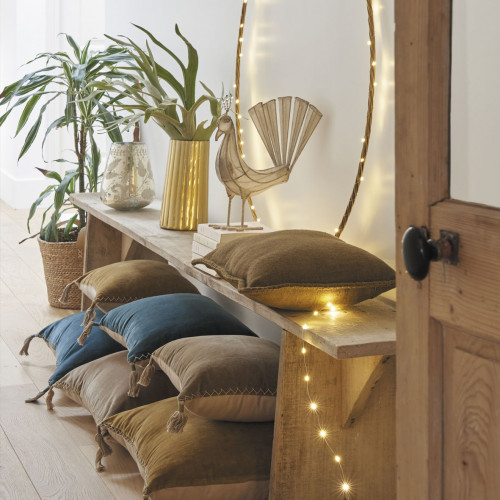 Blanc D'ivoire Housse De Coussin MATTÉO En Velours De Coton Et Lin - Bronze - 30 X 40 Cm