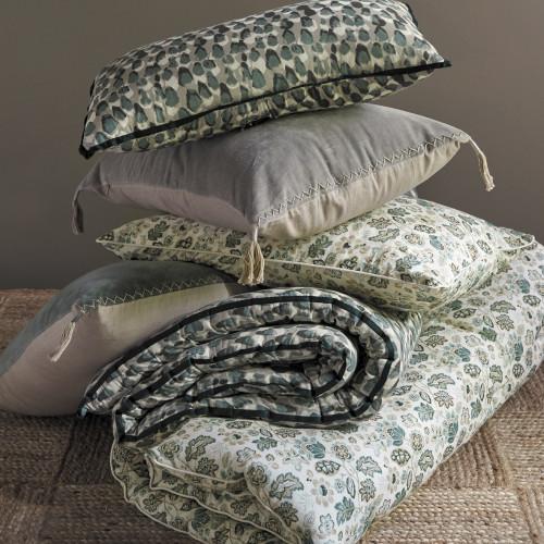 Blanc D'ivoire Housse De Coussin MATTÉO En Velours De Coton Et Lin - Gris - 50 X 50 Cm