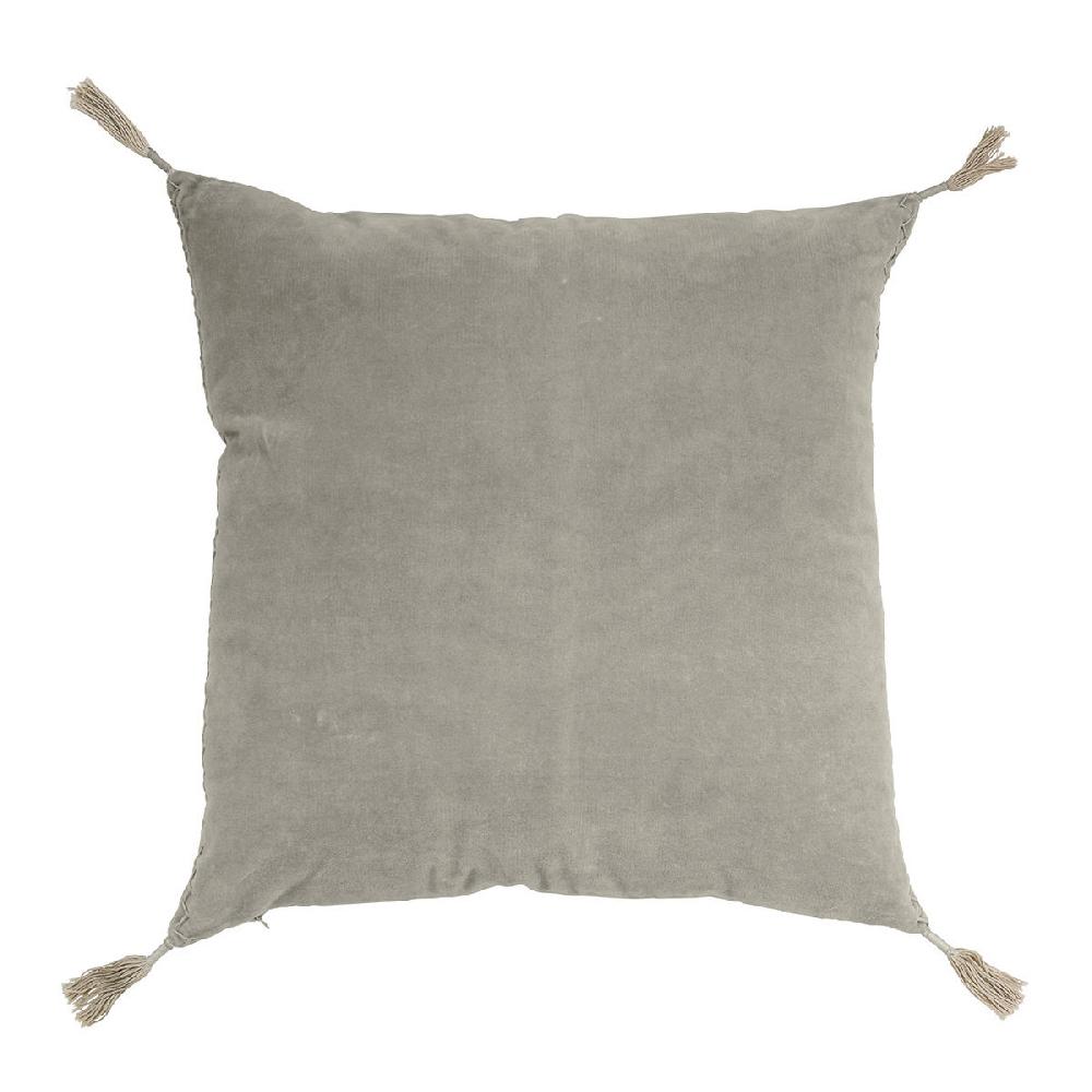 blanc d'ivoire Housse de coussin MATTÉO en velours de coton et lin - Gris - 50 x 50 cm