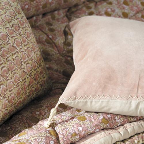 Blanc D'ivoire Housse De Coussin MATTÉO En Velours De Coton Et Lin - Rose - 60 X 40 Cm