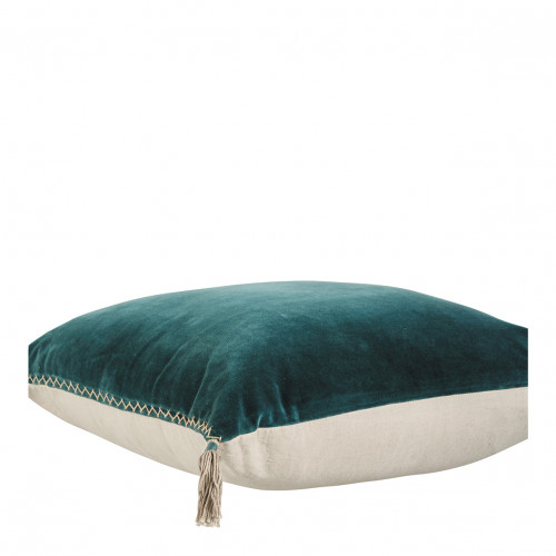 Blanc D'ivoire Housse De Coussin MATTÉO En Velours De Coton Et Lin - Pétrole - 50 X 50 Cm