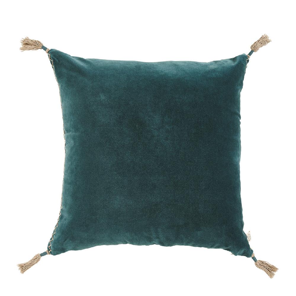 blanc d'ivoire Housse de coussin MATTÉO en velours de coton et lin - Pétrole - 50 x 50 cm