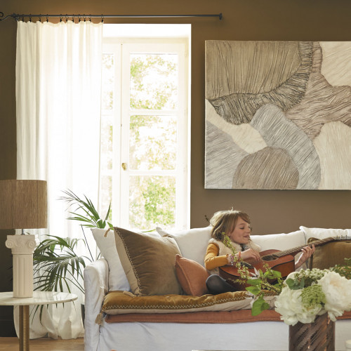 Blanc D'ivoire Housse De Coussin MATTÉO En Velours De Coton Et Lin - Taupe - 50 X 50 Cm