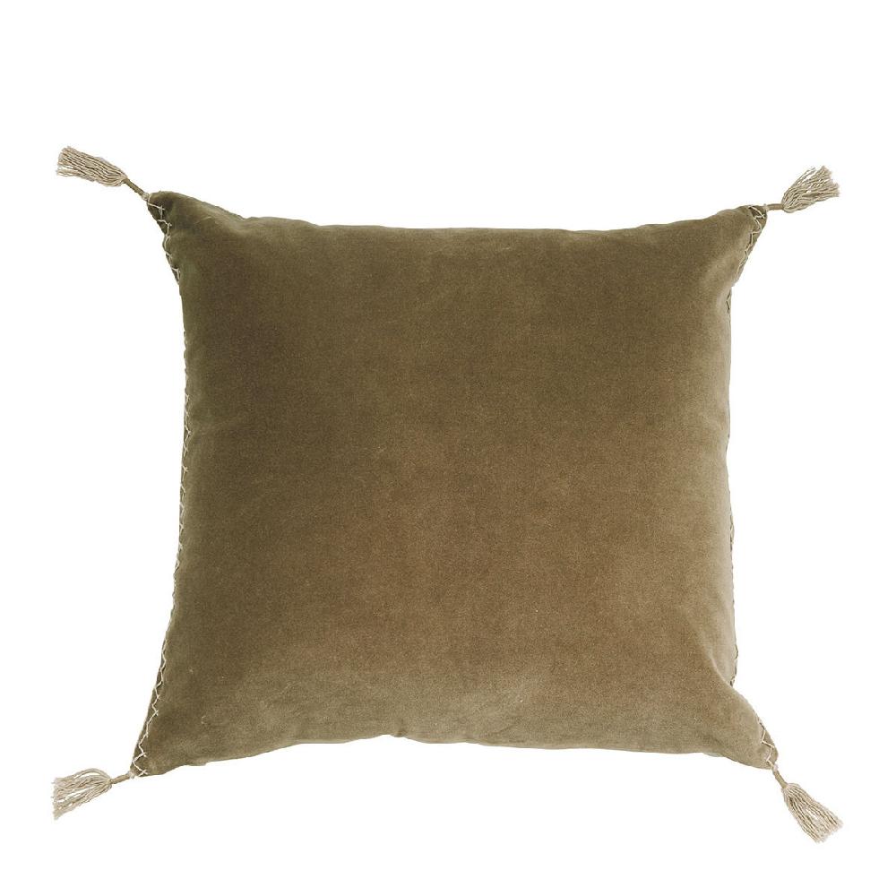 blanc d'ivoire Housse de coussin MATTÉO en velours de coton et lin - Taupe - 50 x 50 cm