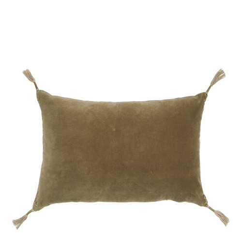 Blanc D'ivoire Housse De Coussin MATTÉO En Velours De Coton Et Lin - Taupe - 60 X 40 Cm