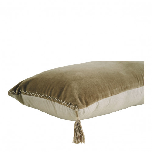 Blanc D'ivoire Housse De Coussin MATTÉO En Velours De Coton Et Lin - Taupe - 60 X 40 Cm