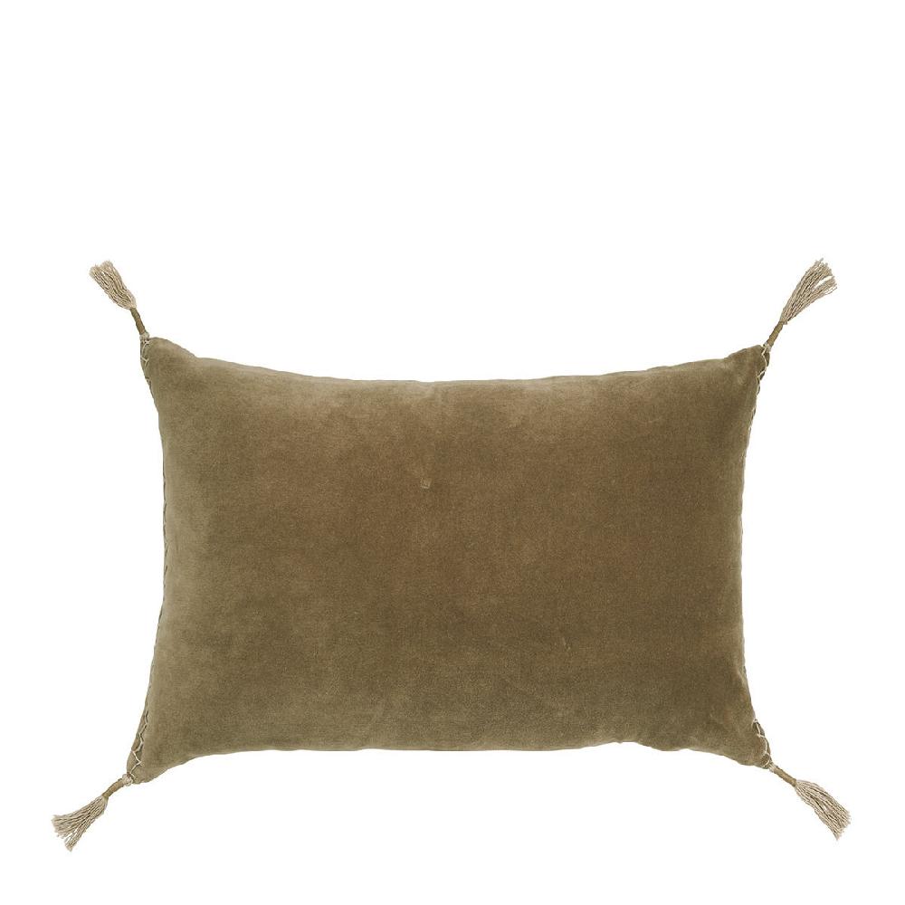 blanc d'ivoire Housse de coussin MATTÉO en velours de coton et lin - Taupe - 60 x 40 cm