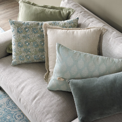 Blanc D'ivoire Housse De Coussin MATTÉO En Velours De Coton Et Lin - Céladon - 30 X 40 Cm