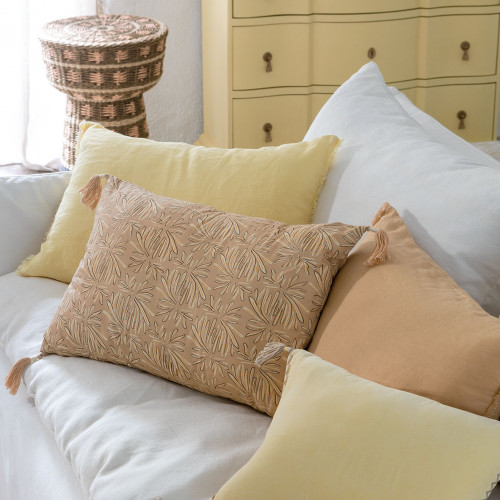 blanc D'ivoire Housse De Coussin SOLINA En Coton - Rose - 60 X 40 Cm
