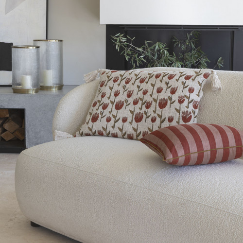 Blanc D'ivoire Housse De Coussin TULIPE En Polycoton - 60 X 40 Cm